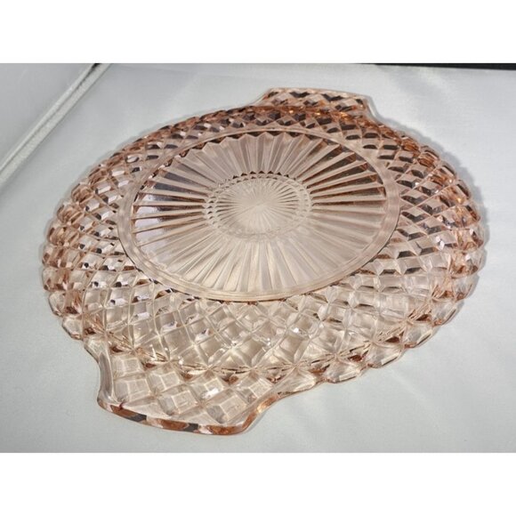 Vintage Pink Depression Glass Serving Platter Cake Plate Anchor Hocking, Handles - Picture 5 of 6